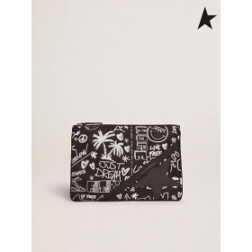 Golden Goose Voyage étui en nylon noir avec du blanc décorations