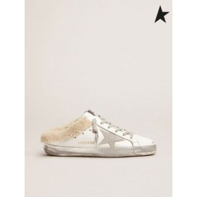 Golden Goose Super-Star Sabots en cuir blanc avec shearling doublure baskets