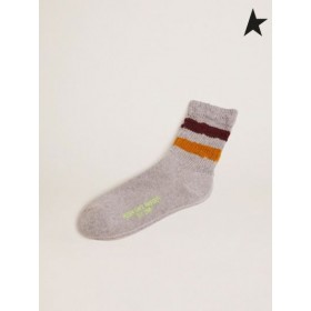 Golden Goose Chiné gris chaussettes en détresse de détails et de deux ton rayures brun jaune bourgogne