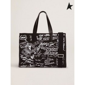 Golden Goose Est-Ouest de la Californie Sac en toile noire avec des graffitis café