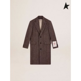 Golden Goose Or de la collection de single-breasted manteau en laine à chevrons tissé beige et gris anthracite Beige gris foncé