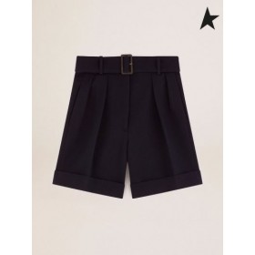 Golden Goose Or de la collection de short en gabardine de laine noire avec ceinture à la taille noir