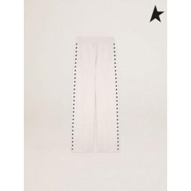 Golden Goose Papyrus blanc Dorotea Star de la collection de pantalon de jogging noir avec des étoiles sur les côtés blancs