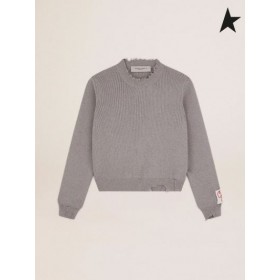 Golden Goose Golden collection col rond pull en gris chiné en coton avec une détresse traitement de gris