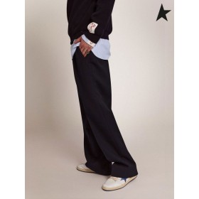 Golden Goose Golden collection jambe large pantalon en bleu foncé en laine bleu foncé