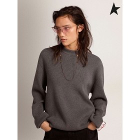 Golden Goose Golden collection col rond pull en gris foncé en coton chiné avec du blanc logo dans le dos gris foncé
