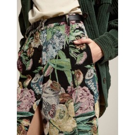 Golden Goose Voyage collection Christine jacquard jupe à fleur de collage et de franges rouge