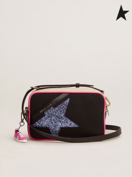 Golden Goose Star-Tasche in canvas mit Einsätzen in weiß Milch gehämmert Leder und lila glitter Stern-weiß, rot, lila