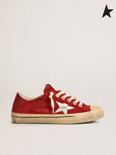 Golden Goose V-Star LTD sneakers in dark red Wildleder mit Silber-metallic-Leder-Stern-dunkel-rot-Silber
