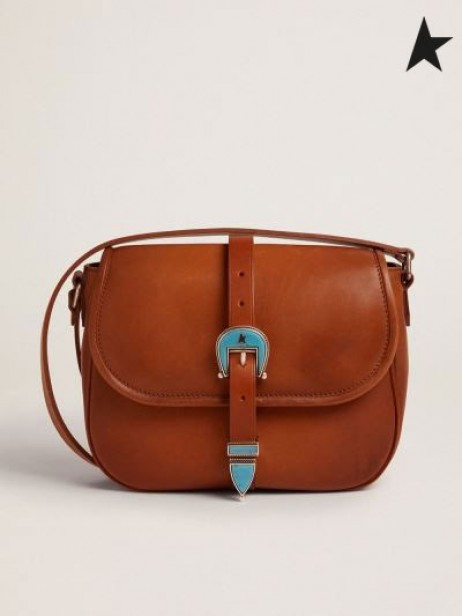 Golden Goose Medium Rodeo Bag in tan-farbigen Leder mit hellblauen details Braun