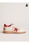 Golden Goose White Ball Star sneakers in leather with red star and heel tab weiß