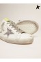 Golden Goose Super Star Sneaker mit fluoreszierenden gelb Registerkarte Ferse und Sohle weiß Silber Fluoreszierend
