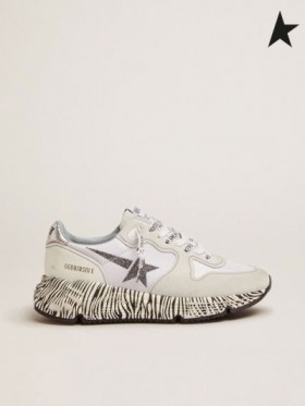 Golden Goose Running Schuhe Sohle Sneaker mit zebra-print-Sohle und Kristalle Silber weiß