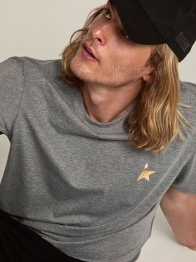 Golden Goose Melange Grau Star collection T-shirt mit dem Goldenen Stern auf der front, Grau