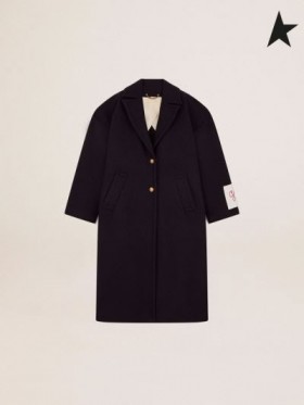 Golden Goose Golden collection single-breasted cocoon-Mantel in dunkel blau Wolle mit gold-farbigen Wappen-Knöpfe dunkelblau