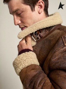 Golden Goose Reise collection Arvel fliegerhaube aus Jacke Braun Beige