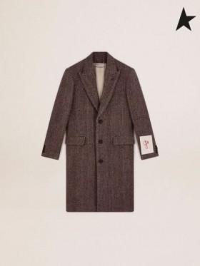 Golden Goose Golden collection single-breasted Mantel aus Wolle mit Fischgrat-Gewebe in beige und anthrazit Grau Beige dunkelgrau