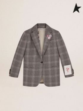 Golden Goose Golden collection single-breasted Tom Boy blazer in Grau und weiß Prince of Wales check Grau weiß