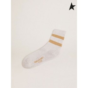 Golden Goose Weiße Socken in lurex mit kontrastierenden Goldenen Streifen und weißem logo