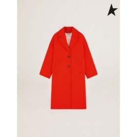 Golden Goose Single-breasted Reise collection Bertina Mantel in orange decatized Wolle Stoff orange
