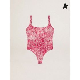 Golden Goose Elvys Golden Resort Capsule collection one-piece swimsuit in vintage rot mit kontrastierenden weißen toile de jouy print-red
