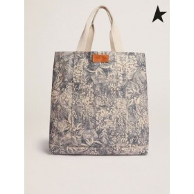 Golden Goose Golden Resort Capsule collection canvas Ocean bag in vintage blue with contrasting white toile de jouy print blue