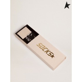 Golden Goose Schwarze Socken mit weißen und Goldenen Statement-Schriftzug Braun schwarz weiß