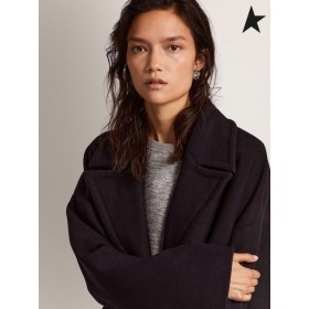 Golden Goose Golden collection single-breasted cocoon-Mantel in dunkel blau Wolle mit gold-farbigen Wappen-Knöpfe dunkelblau