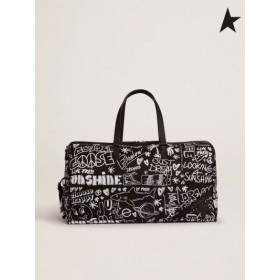 Golden Goose Reise duffle bag in black nylon mit kontrastierenden weißen Dekorationen