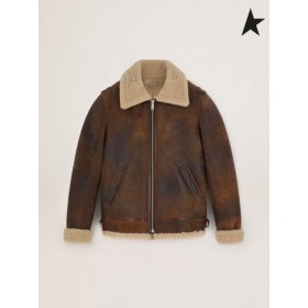 Golden Goose Reise collection Arvel fliegerhaube aus Jacke Braun Beige