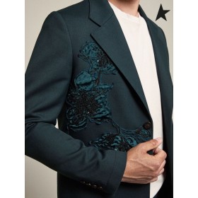 Golden Goose Single-breasted Reise collection Derik Jacke mit applizierter Blume patches dunkles Türkis