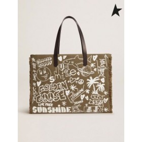 Golden Goose Ost-West-Kalifornien-Tasche im Militär-grün canvas mit graffiti-Kaffee