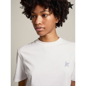 Golden Goose White Star collection T-shirt mit Stern in Silber Glitzer auf der front weiß