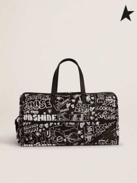 Golden Goose Ταξίδι duffle τσάντα σε μαύρο νάυλον έρχεται σε αντίθεση με το λευκό διακοσμήσεις