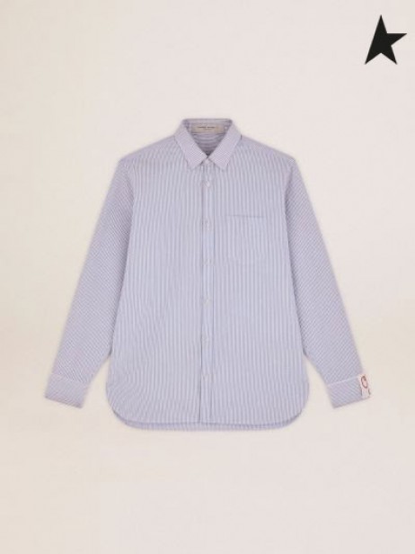 Golden Goose Χρυσή συλλογή Oxford πουκάμισο με το φως μπλε καραμέλα ρίγες λευκό φως μπλε