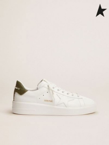 Golden Goose Purestar πάνινα παπούτσια σε άσπρο δέρμα με πράσινο καμβά τακούνι καρτέλα λευκό