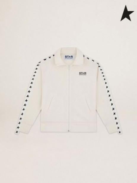 Golden Goose Πάπυρος λευκό Ντενίζ Αστέρι συλλογή με φερμουάρ φούτερ έρχεται σε αντίθεση με τα μαύρα αστέρια λευκό