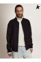 Golden Goose βομβαρδιστικό jacker στο μπλε μαλλί και μαύρο δέρμα σκούρο μπλε μαύρο