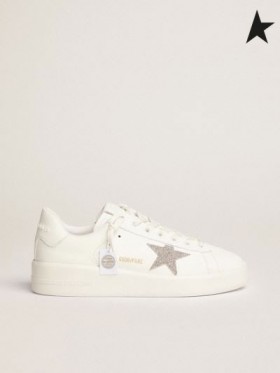 Golden Goose Purestar αθλητικά παπούτσια σε λευκό δέρμα με ασημί κρύσταλλο αστέρι λευκό