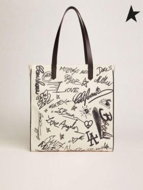 Golden Goose Λευκό Βόρεια-Νότια Καλιφόρνια Τσάντα έρχεται σε αντίθεση με το μαύρο graffiti print λευκό