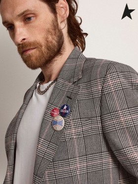 Golden Goose Χρυσή συλλογή μονόπετο σακάκι σε γκρι και λευκό Πρίγκιπα της Ουαλίας ελέγξτε γκρι λευκό