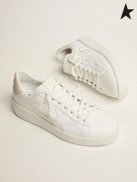 Golden Goose Purestar πάνινα παπούτσια σε άσπρο δέρμα με κρέμα σουέτ τακούνι καρτέλα λευκό