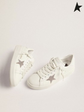 Golden Goose Purestar αθλητικά παπούτσια σε λευκό δέρμα με ασημί κρύσταλλο αστέρι λευκό