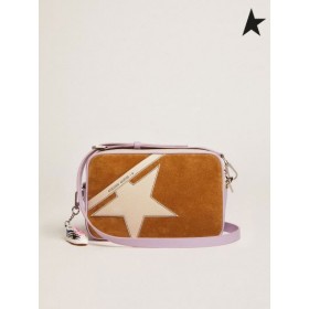 Golden Goose Αστέρων Τσάντα σε λευκό και λιλά σφυρήλατο δέρματος με καμήλα-έγχρωμο ένθετο σουέτ και δέρμα λευκό αστέρι με ραφές αντίθεσης άσπρο καφέ