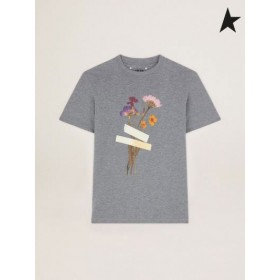Golden Goose Γκρι μελανζέ Ταξίδι συλλογή T-shirt με floral ανθοδέσμη και σελοτέιπ print γκρι