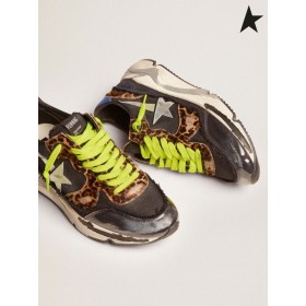 Golden Goose Αποκλειστική LTD αθλητικά παπούτσια σε μαύρο πλέγμα με λεοπάρ pony skin ένθετα και τοποθετημένος σε στρώματα ασήμι δέρματος αστέρι μαύρο ασημί μπλε Μπεζ