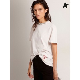 Golden Goose Χρυσή συλλογή T-shirt σε λευκό με cabochon κρύσταλλα λευκό