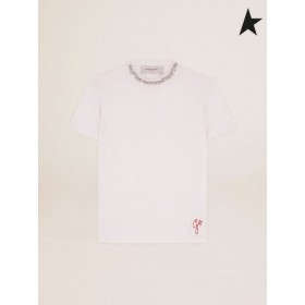 Golden Goose Χρυσή συλλογή T-shirt σε λευκό με cabochon κρύσταλλα λευκό