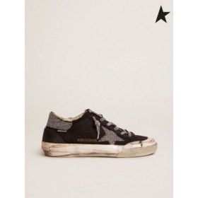 Golden Goose Σούπερ-Σταρ Penstar ΕΡΓΑΣΤΉΡΙΟ αθλητικά παπούτσια σε μαύρο αναξιοπαθούντα καμβά με το κρύσταλλο αστέρι και τακούνι καρτέλα μαύρο γκρι μαύρο