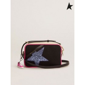 Golden Goose Αστέρων Τσάντα καμβά με ένθετα σε λευκό γάλα σφυρήλατο δέρματος και μοβ λάμψη αστέρων, λευκό κόκκινο πορφυρό